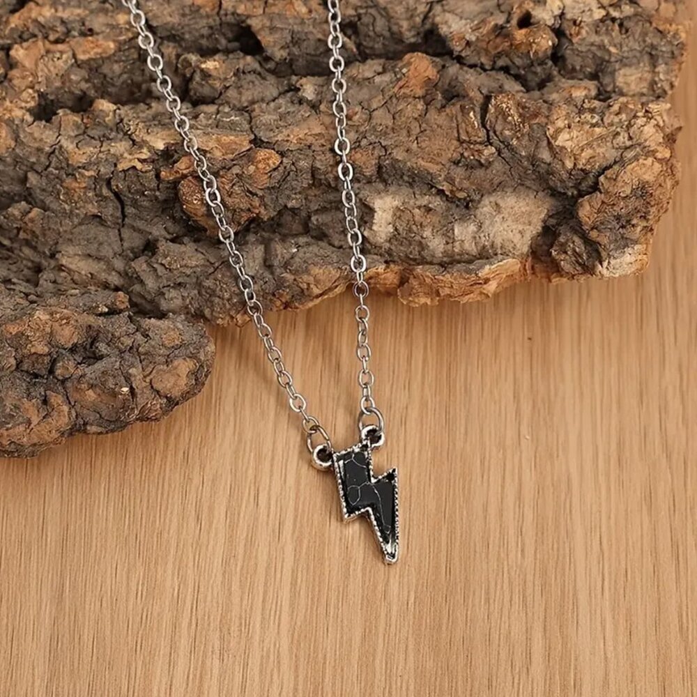 NEW Black Lightning Bolt Necklace, BOHO Jewelry, Black Jewelry, Trendy Necklace - Picture 2 of 2
